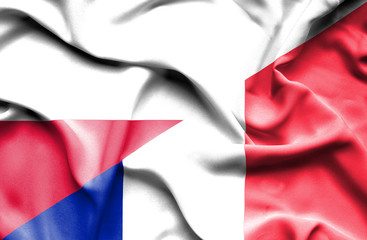 Waving flag of France and Poland