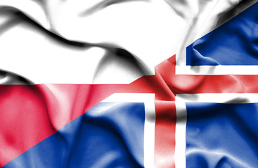 Waving flag of Iceland and Poland