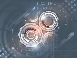 Obraz premium Gears on abstract vector background with number scheme and aroows