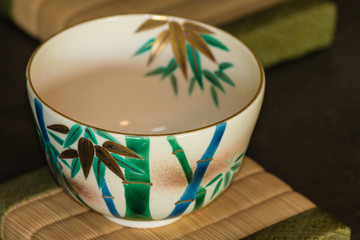 close up of traditional Japanese teacup