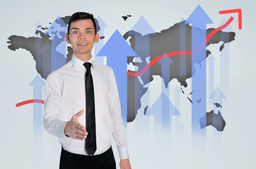 Handshake and world map