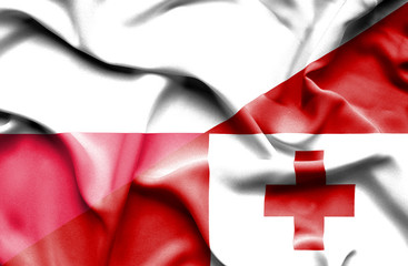 Obraz premium Waving flag of Tonga and Poland