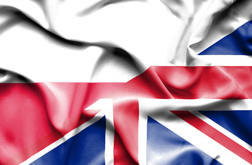 Waving flag of United Kingdom and Poland
