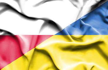 Waving flag of Ukraine and Poland