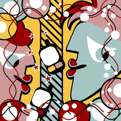 Abstract people speak by phone. Surreal composition.