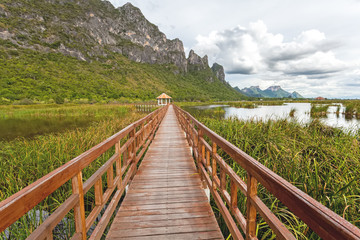 Beautiful of wooden bridge and lake in Sam Roi Yot National Park