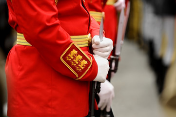 Soldier's hands on a bayonet
