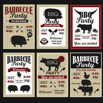 Barbecue invitations and objects set
