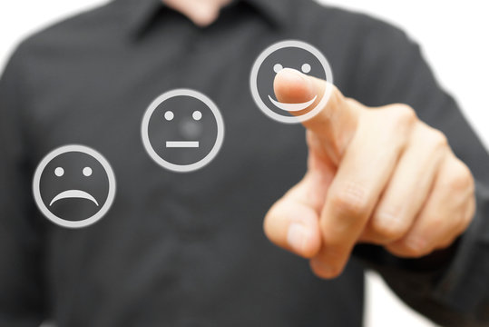 man is choosing happy,positive smile icon, concept of satisfacti