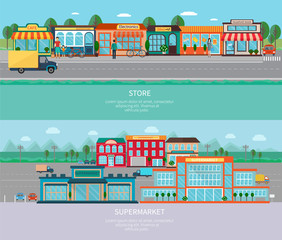 Store and supermarket banners set