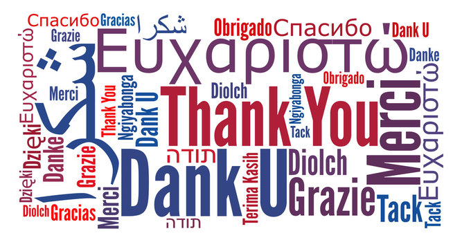 Thank you phrase in different languages. Words cloud concept. Multilingual.
