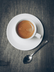 cup of coffee latte on the wood texture