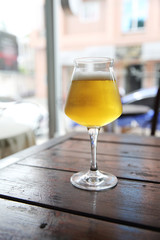 beer on wood background