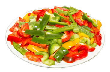 red, yellow and green paprika on white plate
