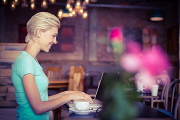 Pretty blonde using laptop computer 