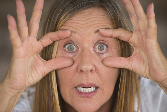 Portrait Surprised Mature Woman Big Eyes