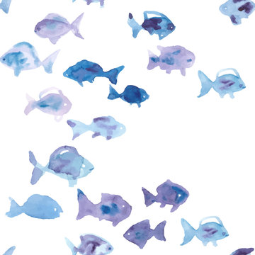 watercolor fish seamless vector pattern