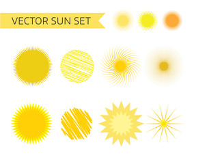 Sun, summer and holiday icons set. Stock vector illustration for