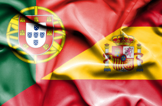 Waving flag of Spain and Portugal