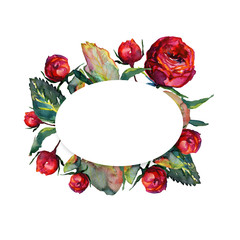 Pattern with red fragile roses and copy space