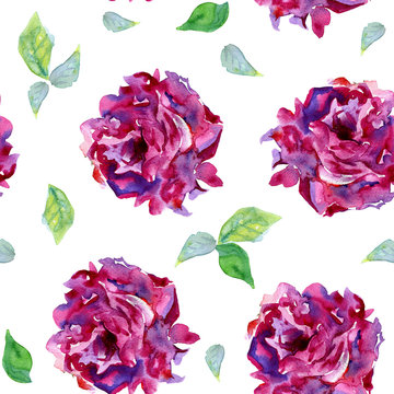 Seamless pattern with pale pink and violet peons