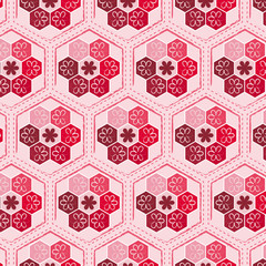 seamlessly hexagonal pattern with floral elements, pattern swatch included