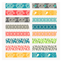 Washi tape. Set of black, gray and color stripes.