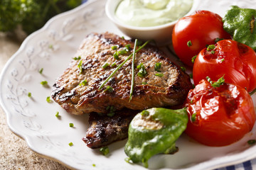 Grilled beef steak with vegetables