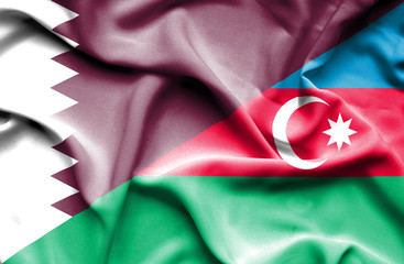 Waving flag of Azerbajan and Qatar