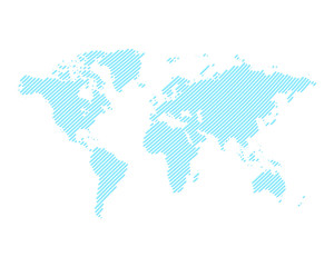 World Map political blue in the linear graphic style on an