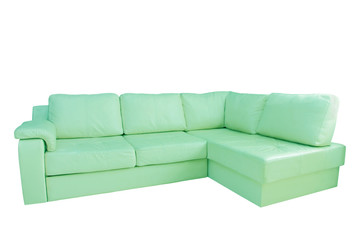 Fototapeta premium Mint leather corner sofa.Isolated.
