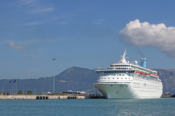 large cruiser ship in port Corfu Greece