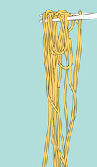 Vector noodle and chopsticks.Food hand drawn illustration