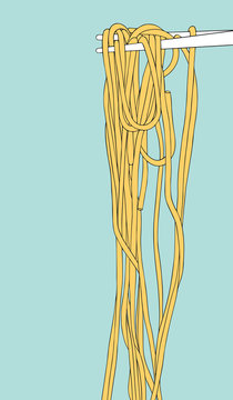 Vector Noodle And Chopsticks.Food Hand Drawn Illustration