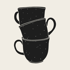 Hand drawn stack of cups. Vector coffee illustration