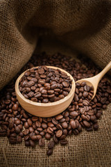coffee beans in the wooden bowl