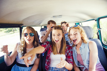 Young hipster friends a on road trip