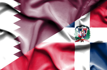 Waving flag of Dominican Republic and Qatar