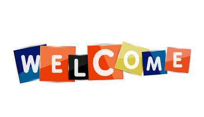 Welcome word with each letter on separate square plate