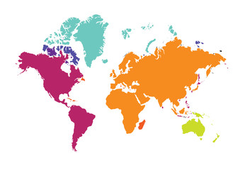 Fototapeta na wymiar World map of the world continents Europe Australia America color vector illustration