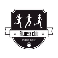 Fitness Center vintage logo concept, emblem with three running girl, vector illustration, eps10, easy to edit