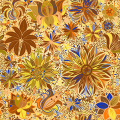 Vintage floral motif ethnic seamless background.