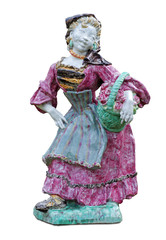Obraz premium Old figurine. Ceramic figure of woman florist isolated on white.