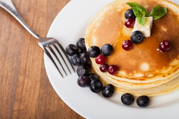Pancake, Blueberry, Breakfast.