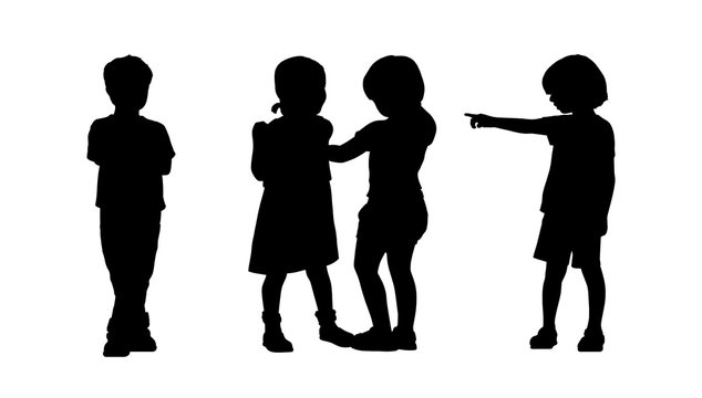 children standing silhouettes set 6
