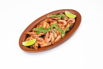 Shrimps grilled with lime. Isolated