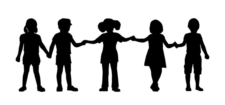 children standing silhouettes set 8