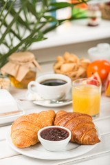 Breakfast, Croissant, Coffee.