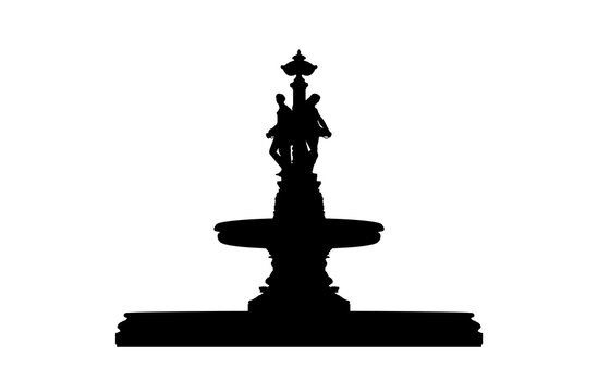 classic style old fountain with statues silhouette