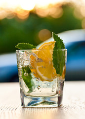 cocktail with lemon and peppermint leaves